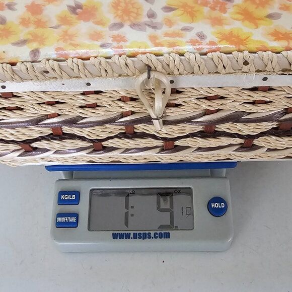 Sewing Notions Box Craft Basket Vintage Woven Wicker Floral Retro Mid Century - Picture 15 of 15